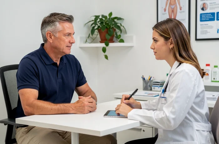 Preventive medical consultation between a patient and a doctor in a modern office