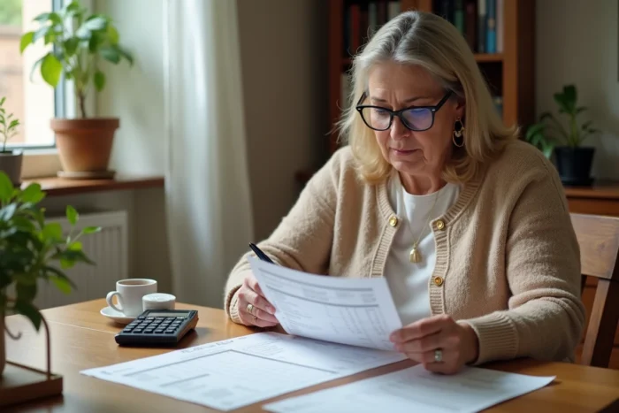 Une famille examine une facture et les nouveaux tarifs horaires ADMR 2026 à domicile pour évaluer l'impact budgétaire