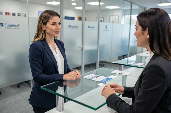 Femme discutant d'un crédit avec un conseiller bancaire dans une agence moderne