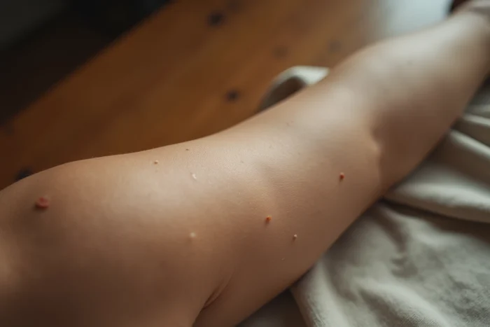 Gros plan de grains de beauté sur la peau de l'épaule en lumière naturelle