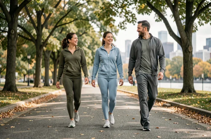 Group of people walking outdoors to take care of their health on a daily basis