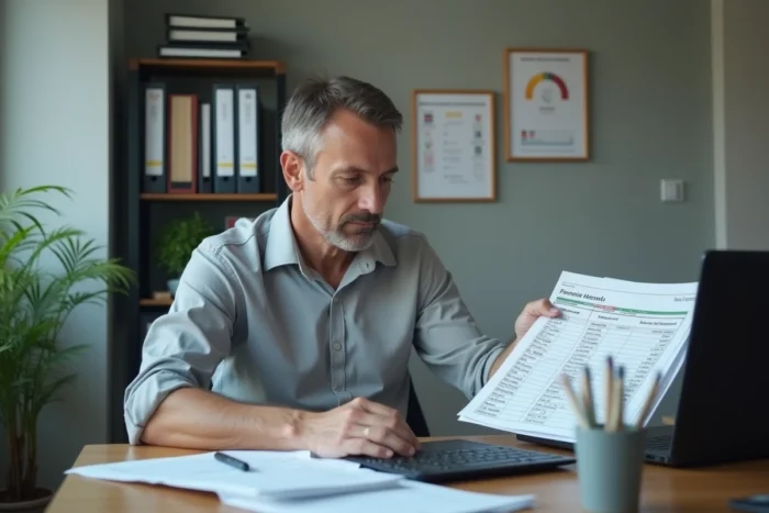 Un responsable administratif de l'ADMR analyse les nouveaux tarifs horaires 2026 sur des documents budgétaires